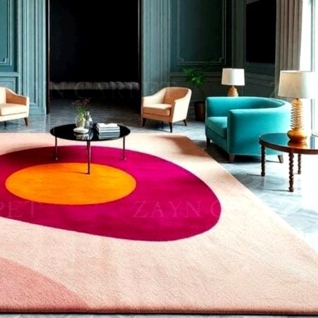 Handcrafted Pink Circle Abstract Living Room Rug